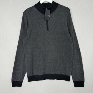 Nordstrom Mens Sweater Medium Black Wool Blend Twill Quarter-Zip Pullover Career